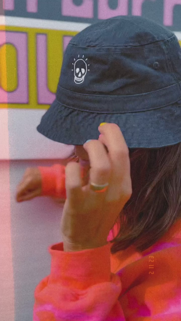 Sugar Skull Black Bucket Hat – Java Kai