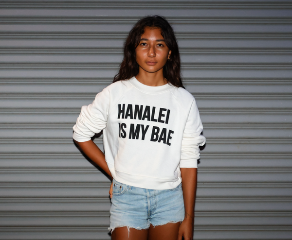 Hanalei Is My Bae // White // Cropped Fleece