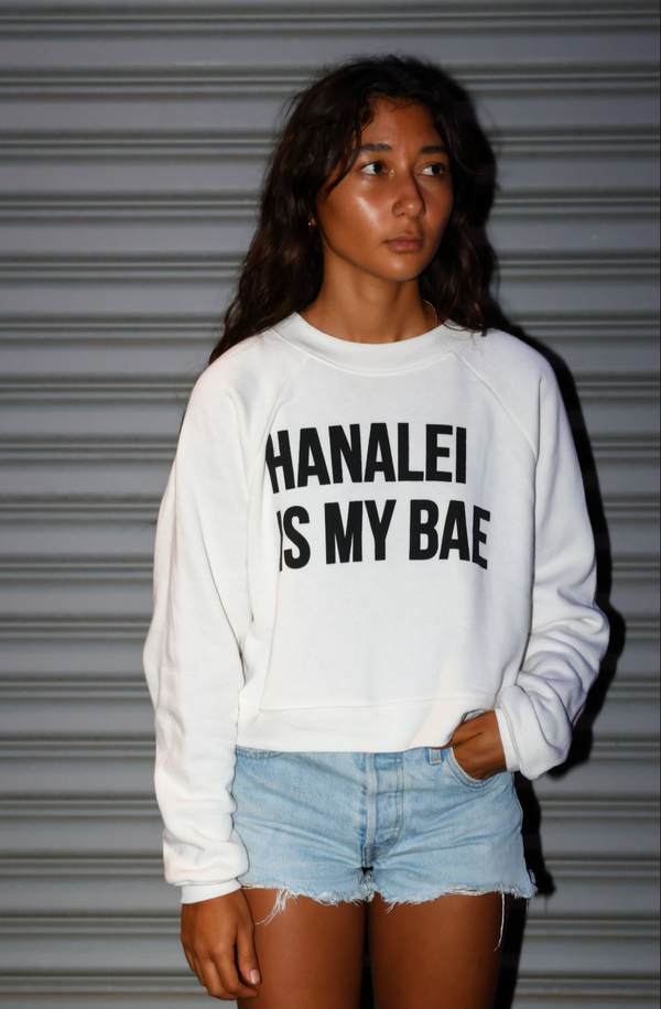 Hanalei Is My Bae // White // Cropped Fleece