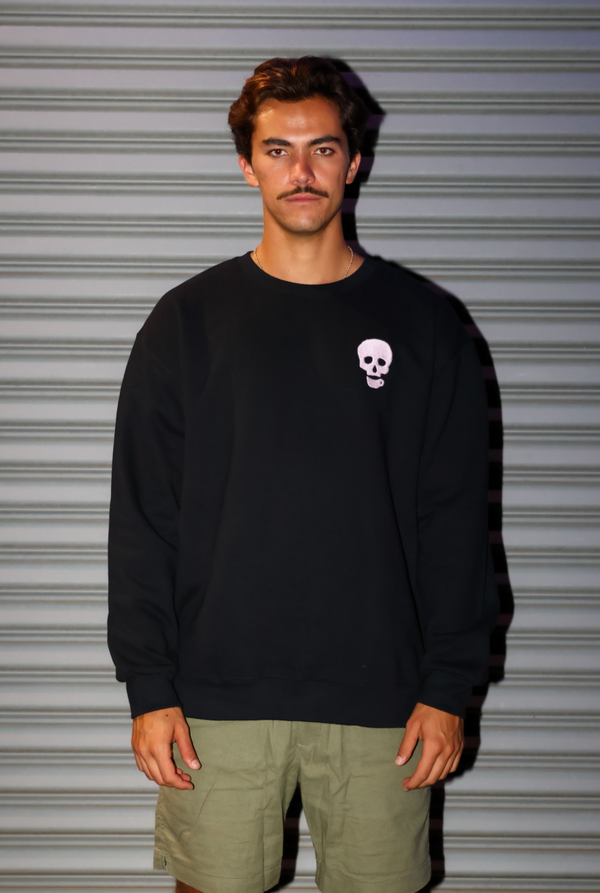 Pink Embroidered Java Kai Skull Pull Over Fleece // Unisex