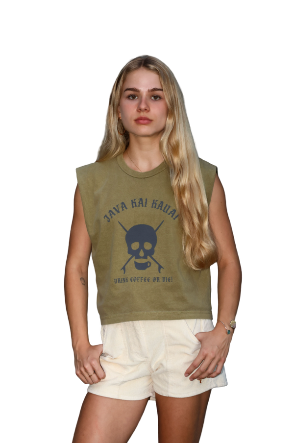 Java Kai Surf Skull // Drink Coffee or Die Crop Tank